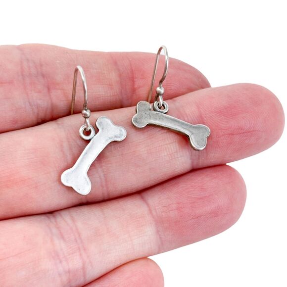 Vintage Sterling Silver 925 Dog Bone Dangle Earrings - Picture 1 of 6